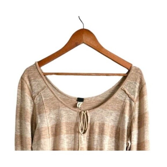 Free People Blouse Womens Large Tan Striped Long Sleeve Flare Cuff Prairie Boho - Picture 4 of 8